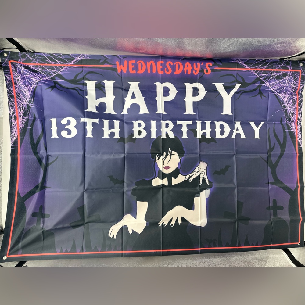 Wednesday Addams Happy 13Th Birthday Backdrop Banner 6x4Ft